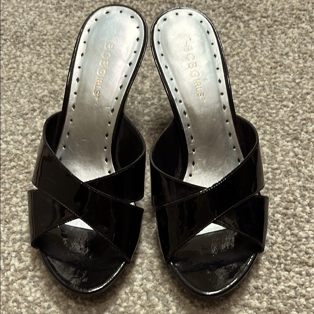 BCBGirls Black Mules with Elegant Silver Accents